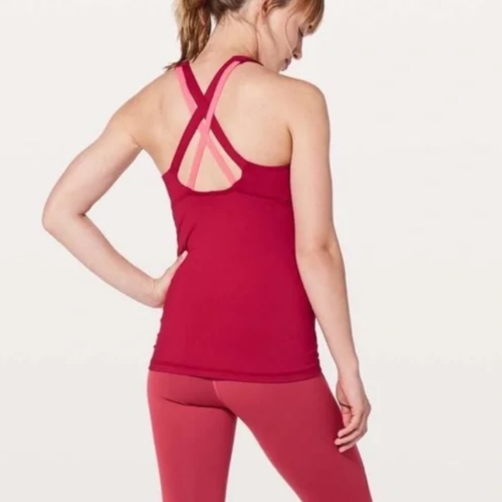 Lululemon Stash N Run Tank Top Ruby Red Criss Cross Back Straps Size 4 Women’s